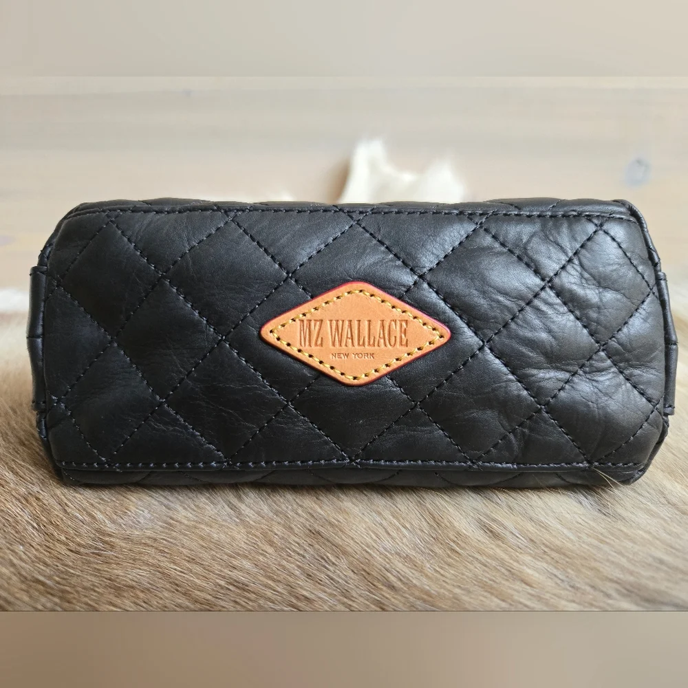 Rare!! MZ Wallace Black Leather Emily Crossbody with Blue Interior - Picture 9 of 12